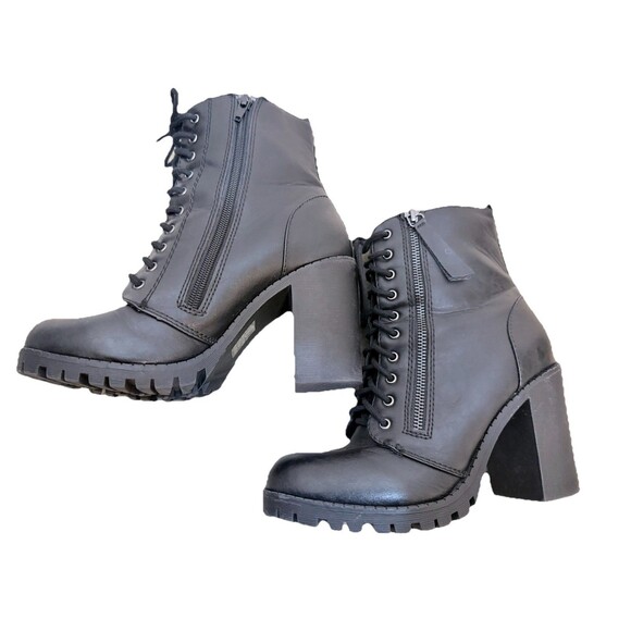 Soda Black Faux Leather Lace Up Combat Boots Side Zip Witchy Gothic Women's Sz 8 - Picture 13 of 16